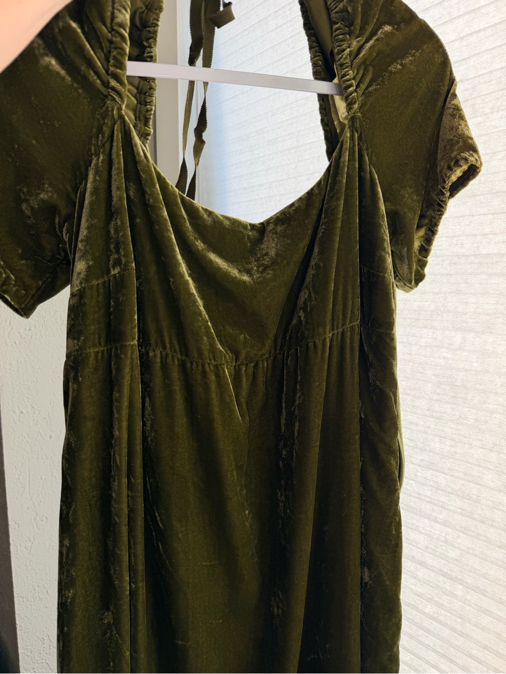 Anthropologie Olive Green Empire Waist Velvet Tiered  Maxi Dress 10 - Picture 9 of 16